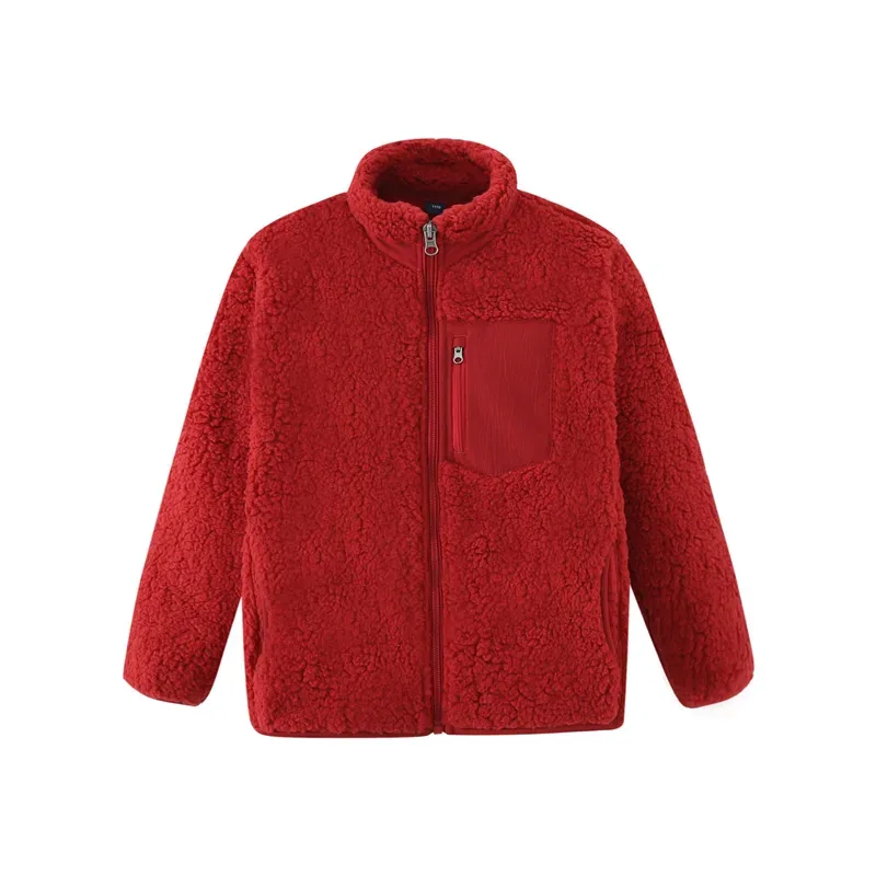 Kids' Sherpa Zip Jacket — 6 Colourways — Red, front view