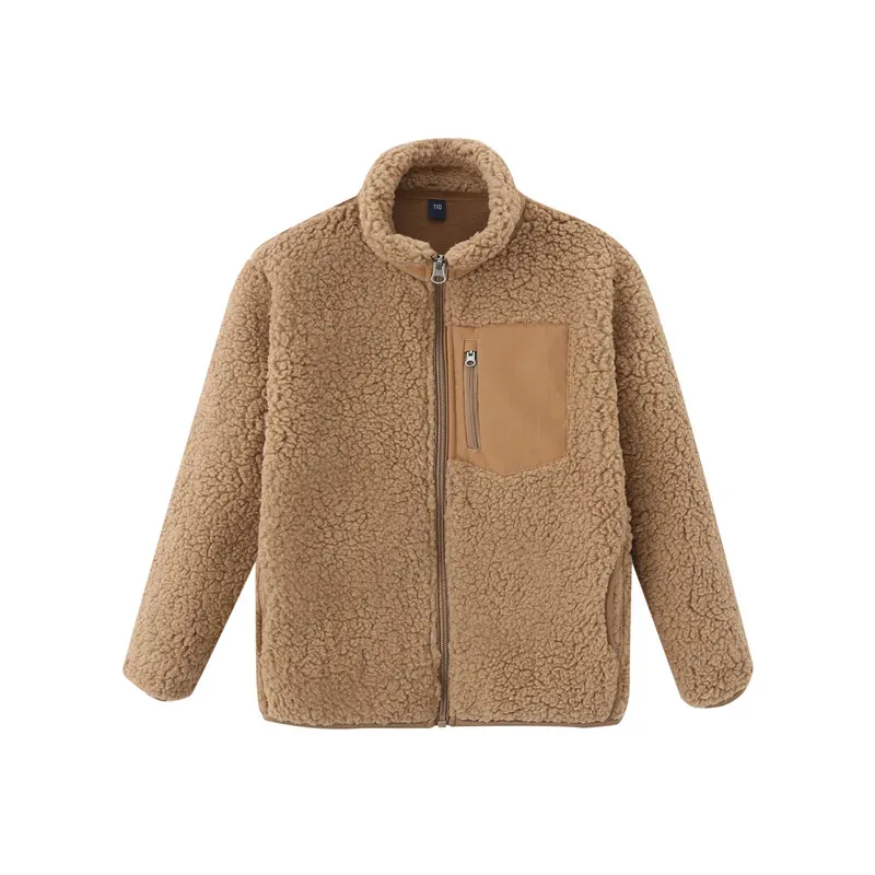 Kids' Sherpa Zip Jacket — 6 Colourways — Camel, front view