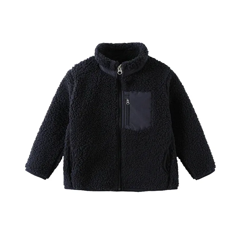 Kids' Sherpa Zip Jacket — 6 Colourways — Navy Blue, front view