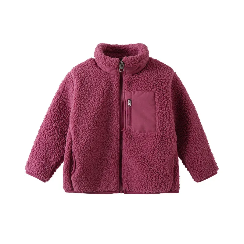 Kids' Sherpa Zip Jacket — 6 Colourways — Rose Red, front view
