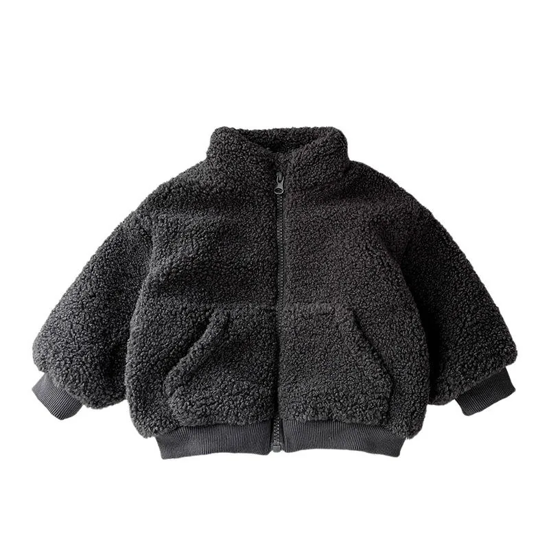 Kids' Sherpa Stand-Collar Jacket — Black — Black, front view