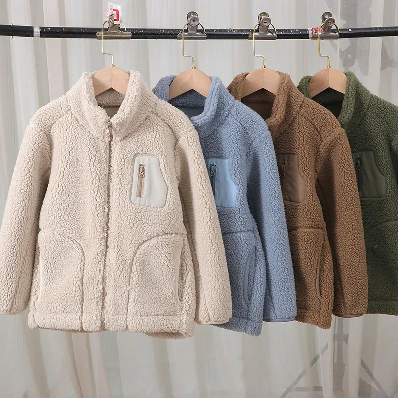 Kids' Sherpa Fleece Jacket with Zip Pocket — 4 Colourways — Four colourways, hanging group view