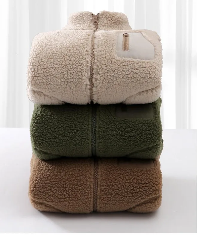 Kids' Sherpa Fleece Jacket with Zip Pocket — 4 Colourways — Three colourways, folded stack