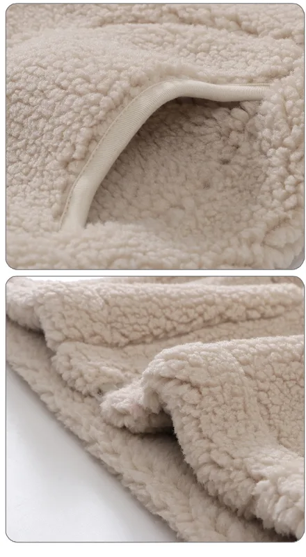Kids' Sherpa Fleece Jacket with Zip Pocket — 4 Colourways — Cream, fabric detail