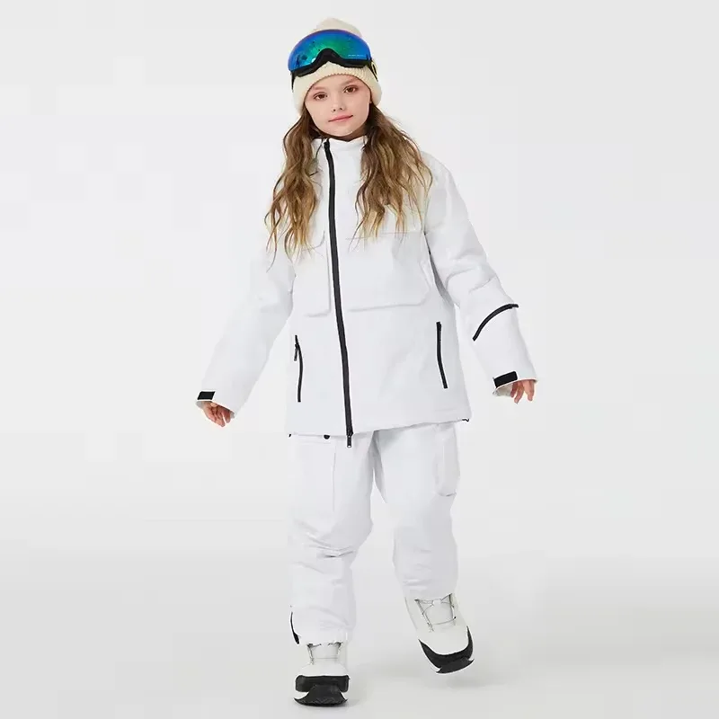 Kids' Ski Jacket & Bib Pants Set — 5 Colourways — White, single kid, front view