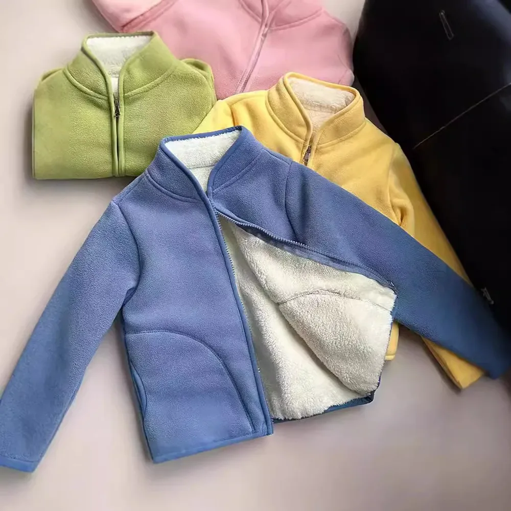 Kids' Sherpa-Lined Fleece Zip Jacket — 3 Colourways — Colourways folded together