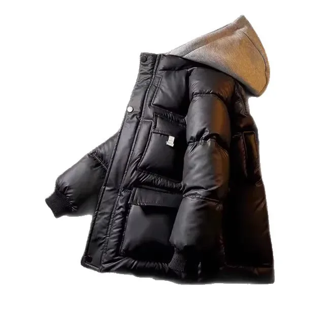 Kids' Square-Quilted Down Coat — Black, studio view