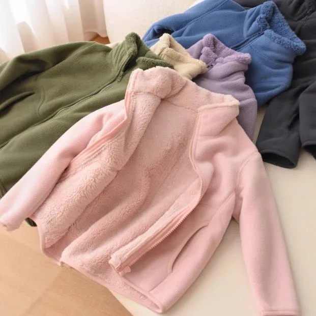 Kids' Stand-Collar Fleece Cardigan Jacket — 7 Colourways — Soft Pink, open lining view