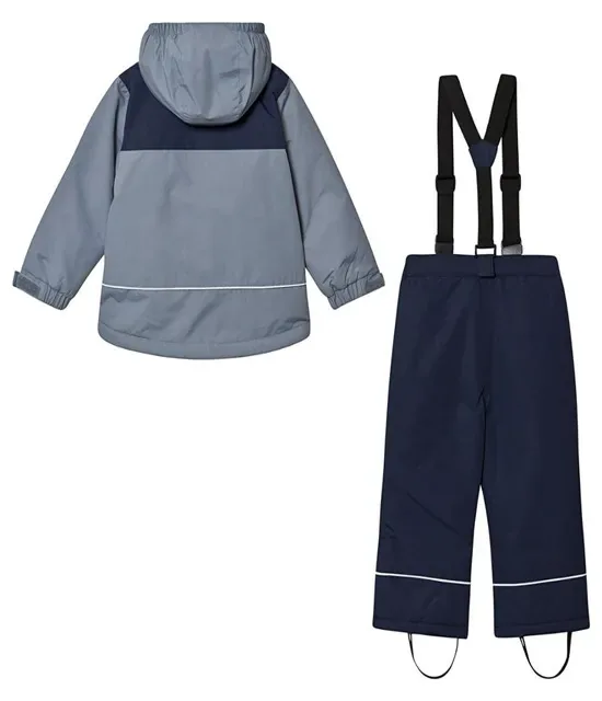 Kids' Two-Piece Ski Suit — Grey & Navy — Grey & Navy, jacket and pant, back view