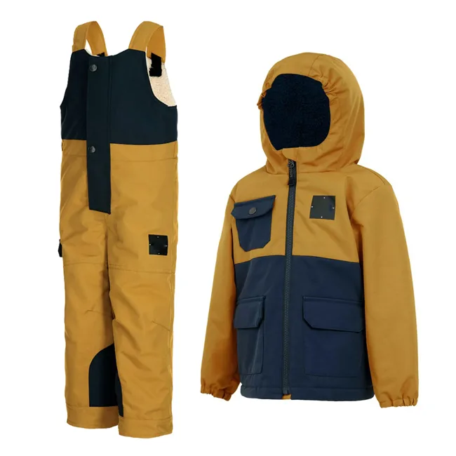 Kids’ Two-Piece Snow Suit — Mustard & Navy — Mustard & Navy, jacket and bib pants view