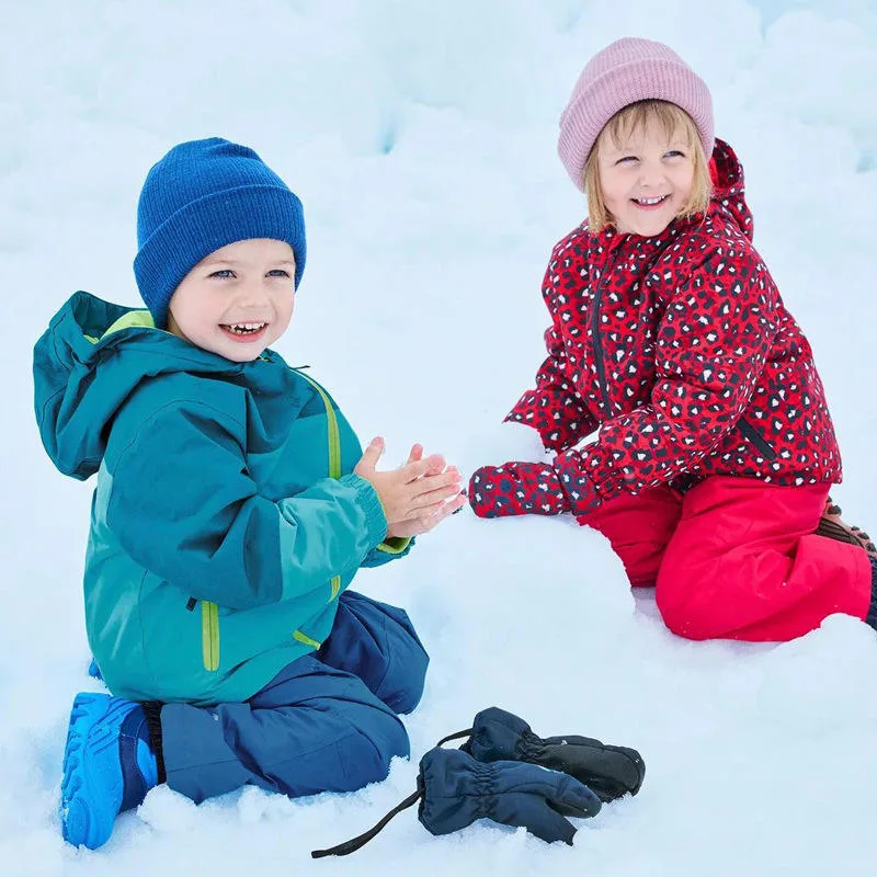 Kids' Two-Style Ski Bib Pants — 5 Colourways — Navy Blue and Rose Red, worn in the snow