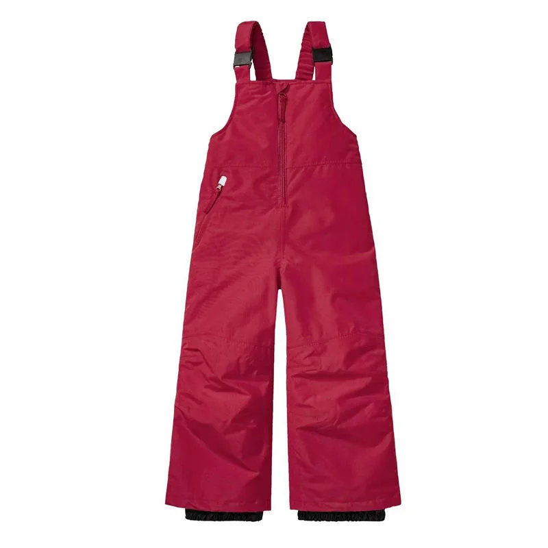 Kids' Two-Style Ski Bib Pants — 5 Colourways — Rose Red bib style, front