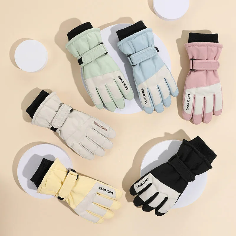 Kids' Two-Tone Ski Gloves — 5 Colourways — Five colourways, group view
