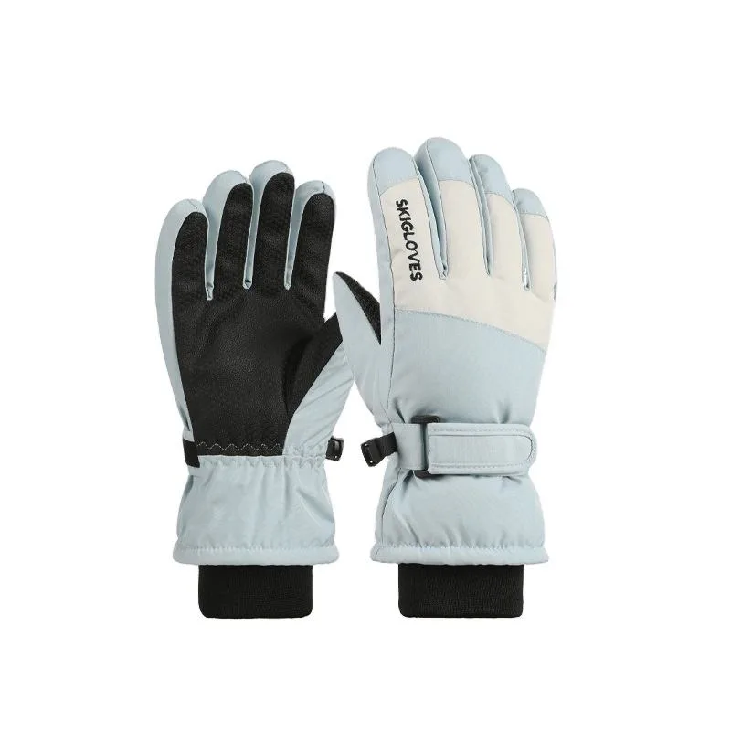 Kids' Two-Tone Ski Gloves — 5 Colourways — Light Blue, pair view