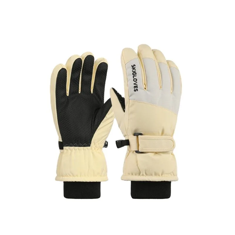 Kids' Two-Tone Ski Gloves — 5 Colourways — Cream, pair view