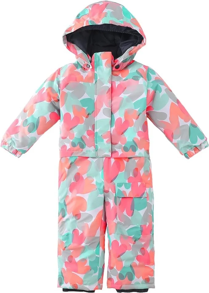 Kids' watercolor one-piece ski suit — Floral Print, front