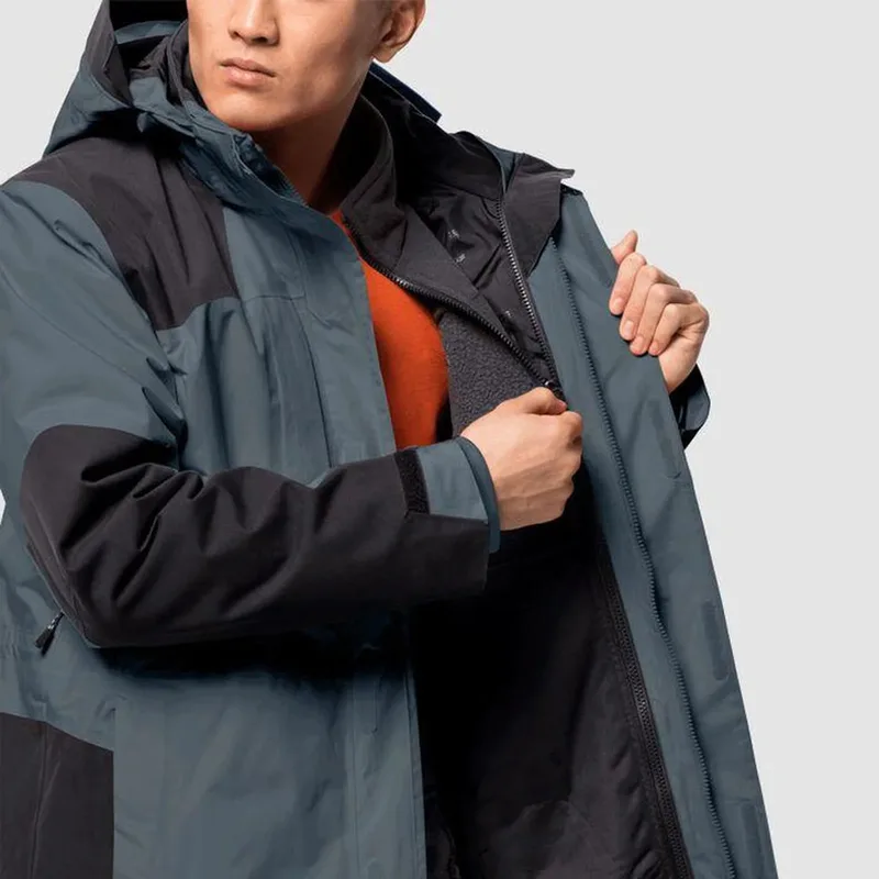 Men's 3-in-1 Jacket — Slate Gray, worn open, showing the liner