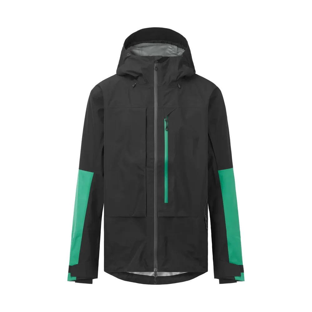Men's 3-Layer Hardshell Jacket — Black/Green — Black/Green, front view