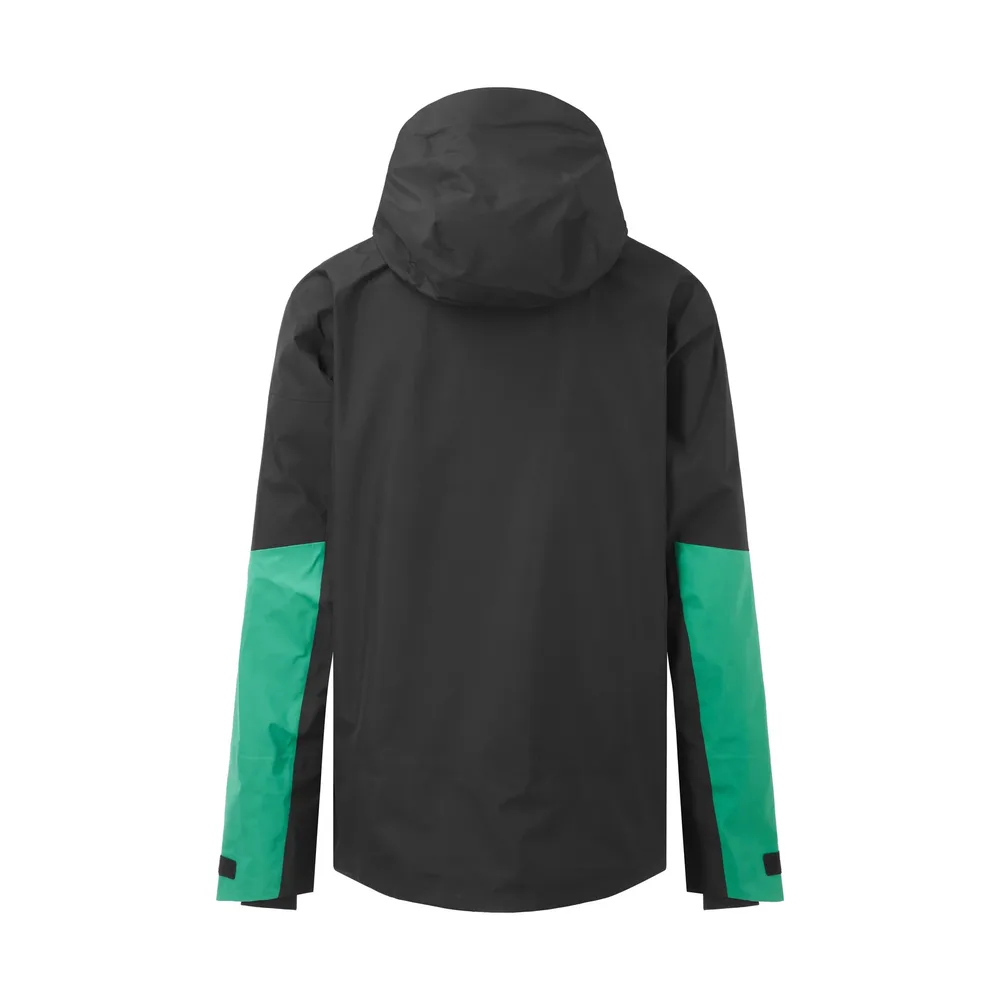 Men's 3-Layer Hardshell Jacket — Black/Green — Black/Green, back view