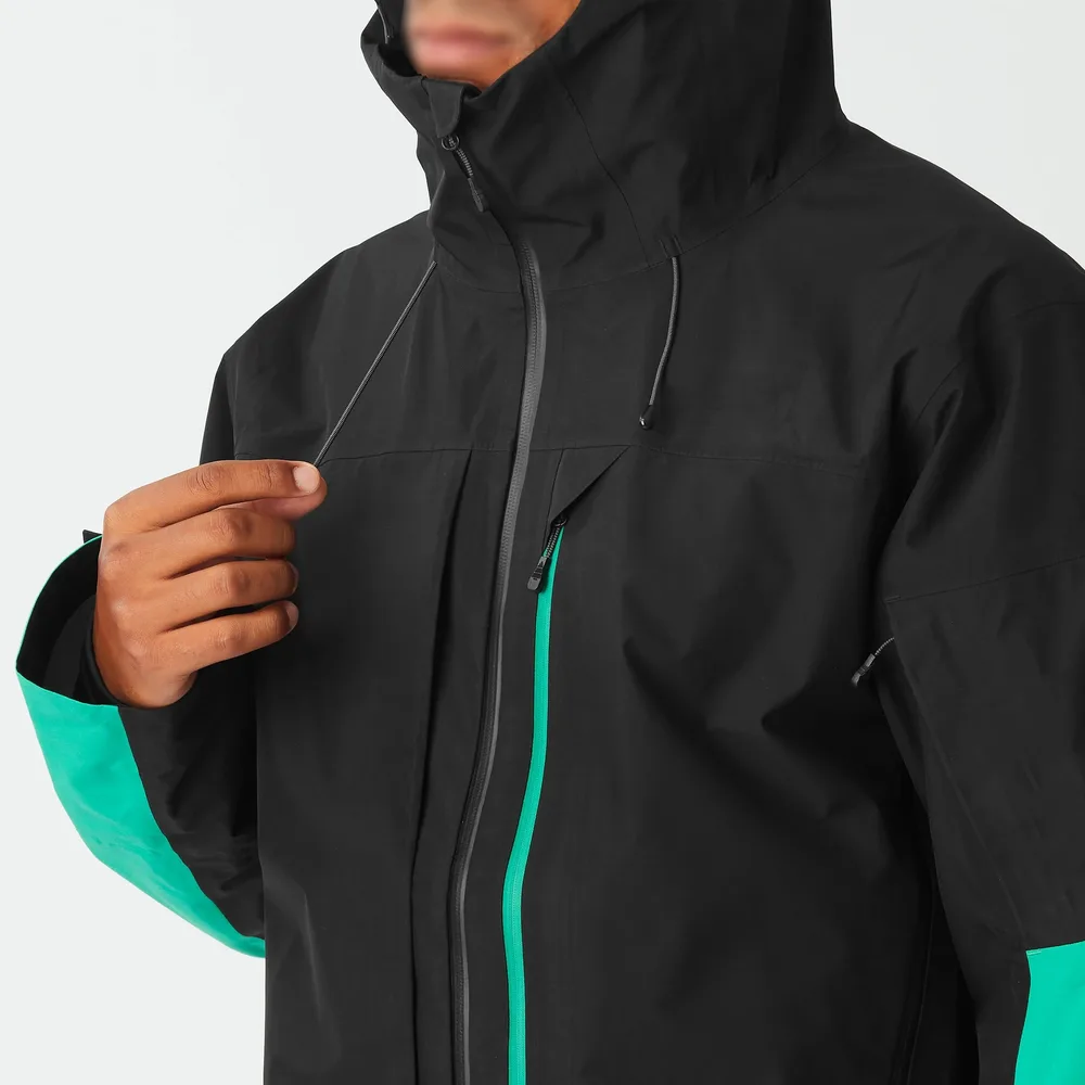Men's 3-Layer Hardshell Jacket — Black/Green — Black/Green, worn front view