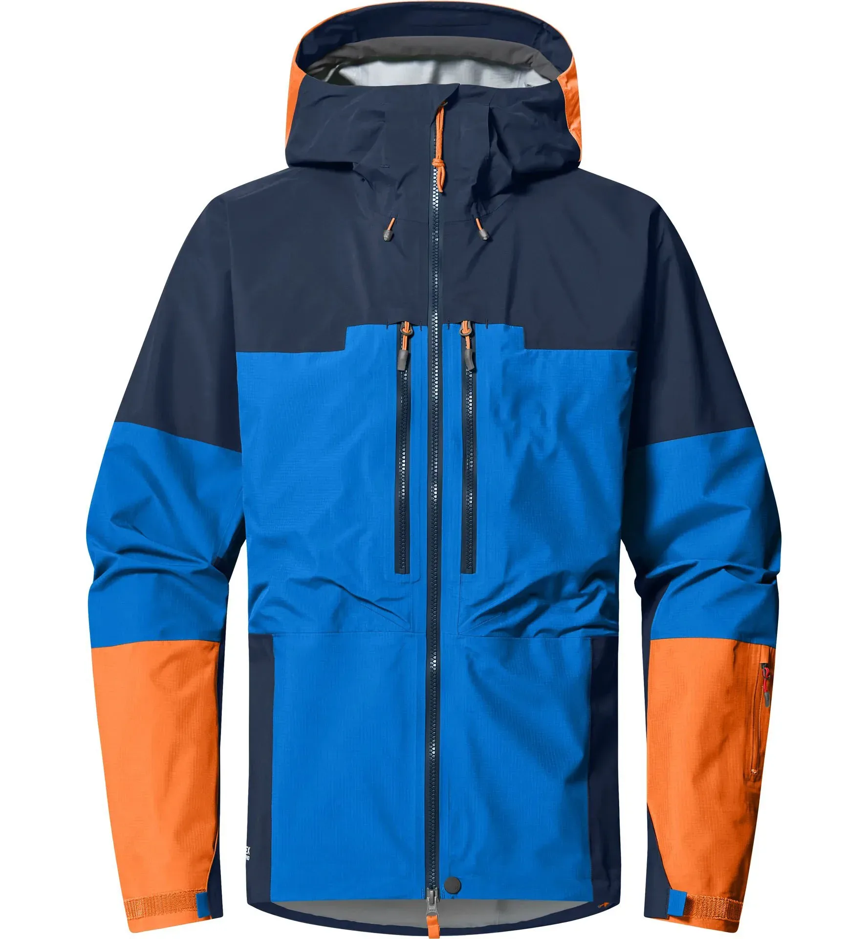 Men’s 3-Layer Hardshell Jacket — Blue & Orange — Blue & Orange, front view