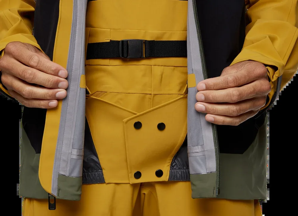 Men's 3L Shell Jacket — 2 Colourways — Yellow-Green, snow skirt detail