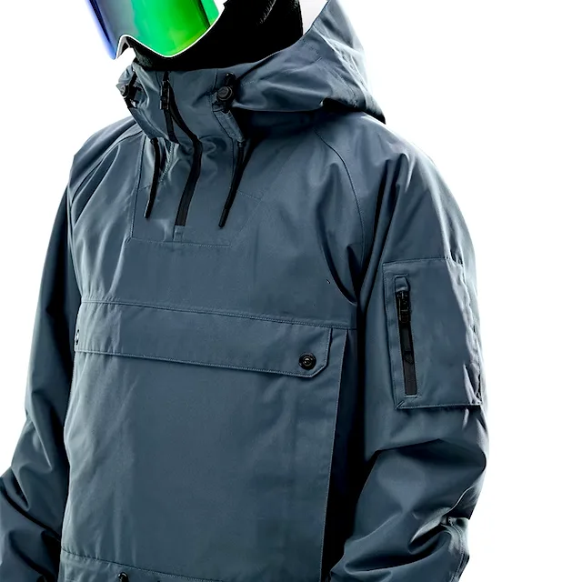 Men’s Anorak Snowboard Jacket — Grey — Grey, front close view