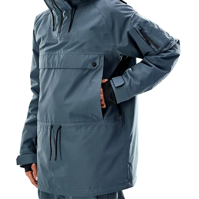 Men’s Anorak Snowboard Jacket — Grey — Grey, side view, arm raised