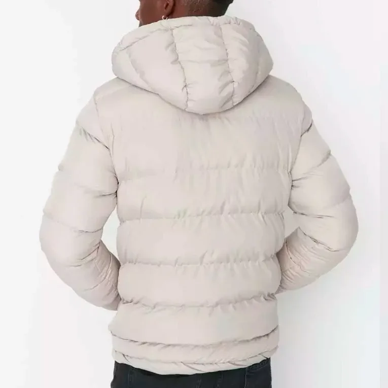Men's Beige Hooded Puffer Parka — 1 Colourway — Beige, worn back view