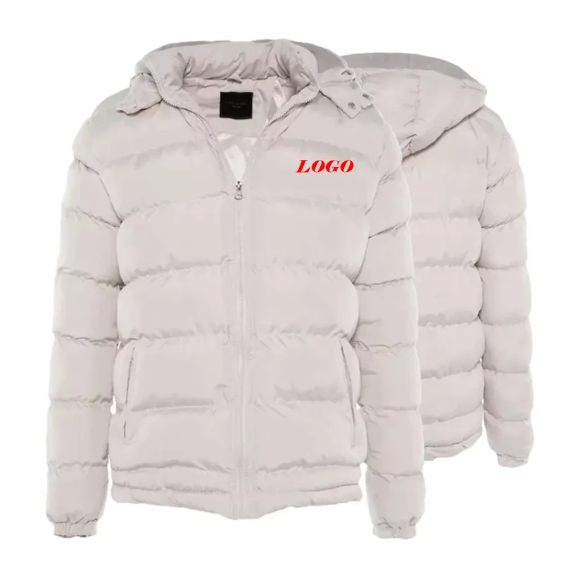 Men's Beige Hooded Puffer Parka — 1 Colourway — Beige, ghost front and back view