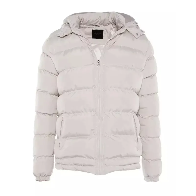 Men's Beige Hooded Puffer Parka — 1 Colourway — Beige, ghost front view