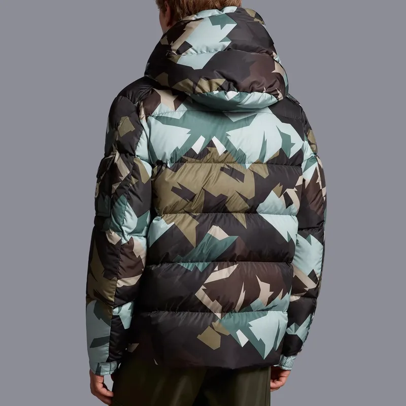 Men's Camo Down Puffer Jacket — 1 Colourway — Green Camo, worn back view