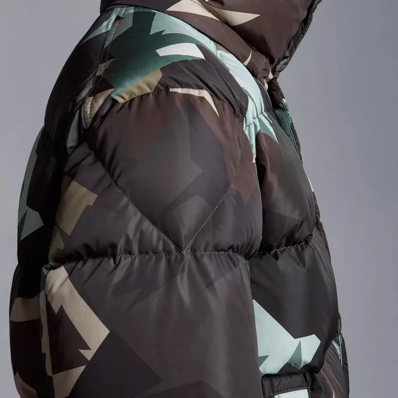 Men's Camo Down Puffer Jacket — 1 Colourway — Green Camo, shoulder and baffle detail