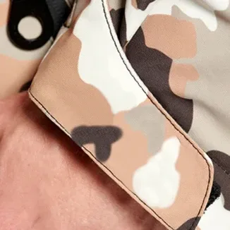 Men's Camo One-Piece Ski Suit — 1 Colourway — Brown Camo, fabric and cuff close-up