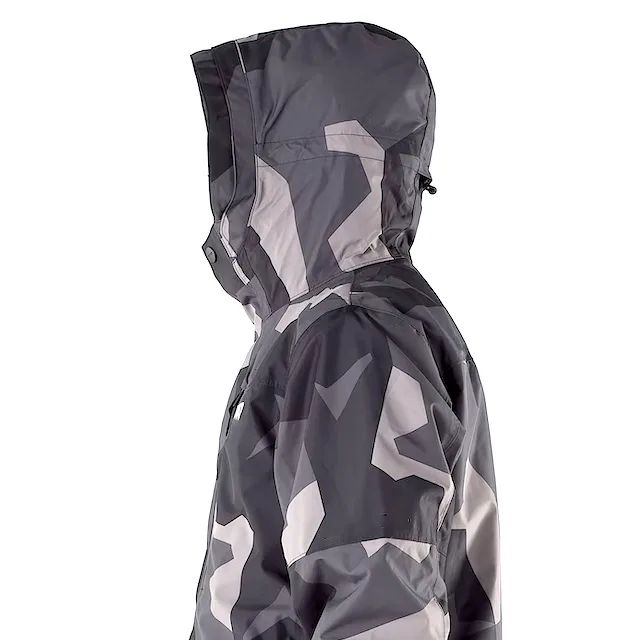 Men's Camouflage Ski Jacket — Black / Grey Camouflage — hood side profile