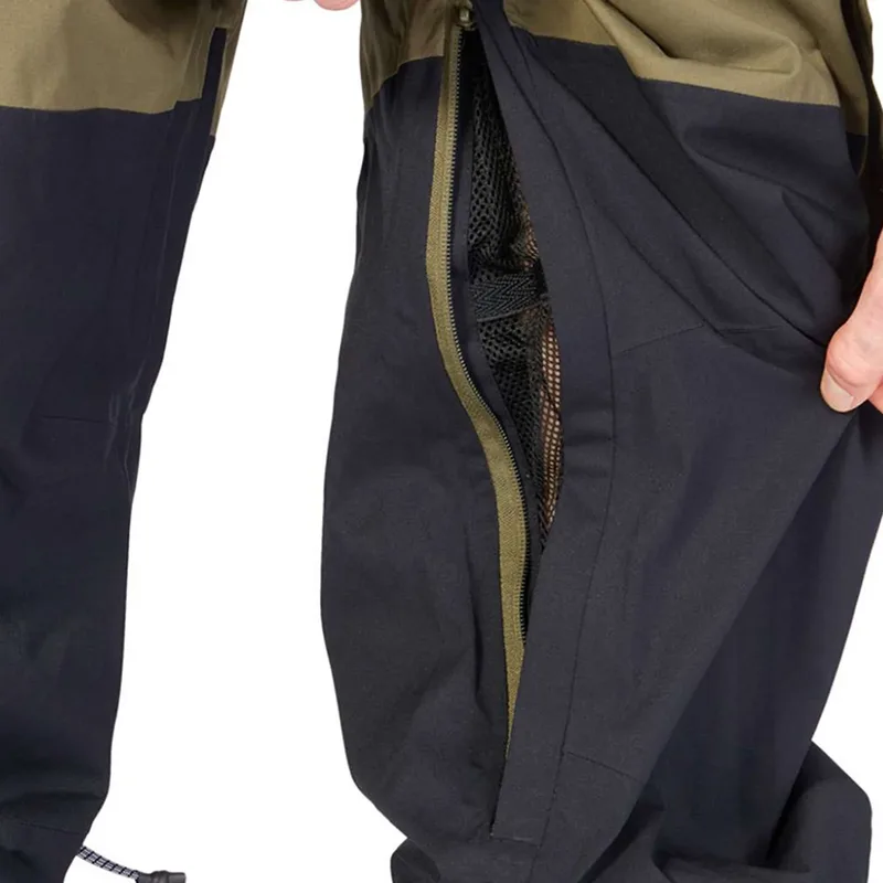 Men's Cargo Ski Bib Pants — 2 Colourways — Olive & Black, leg vent close-up