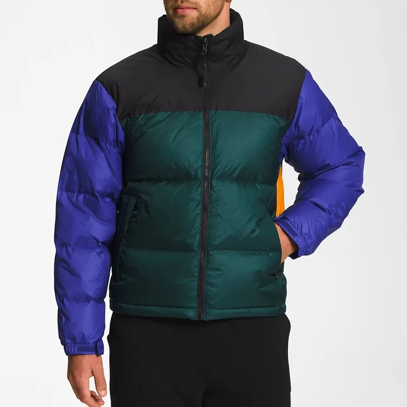 Men's Colour-Block Down Puffer Jacket — 1 Colourway — Blue Colour-Block, worn front view