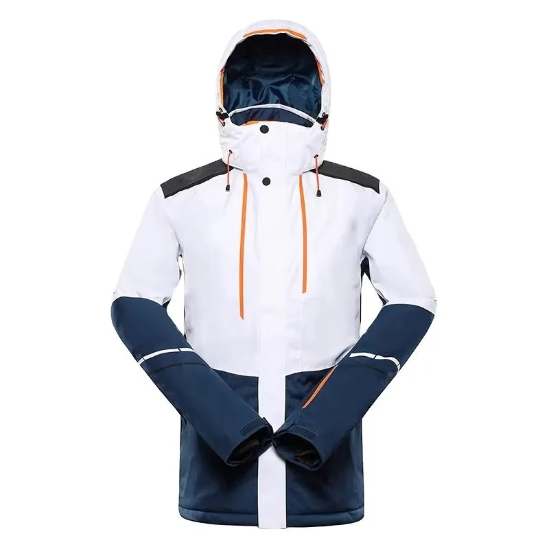 Men's Colour-Block Hooded Ski Jacket — White & Navy