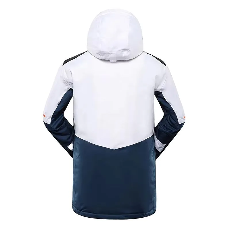 Men's Colour-Block Hooded Ski Jacket — White & Navy — White & Navy, back view