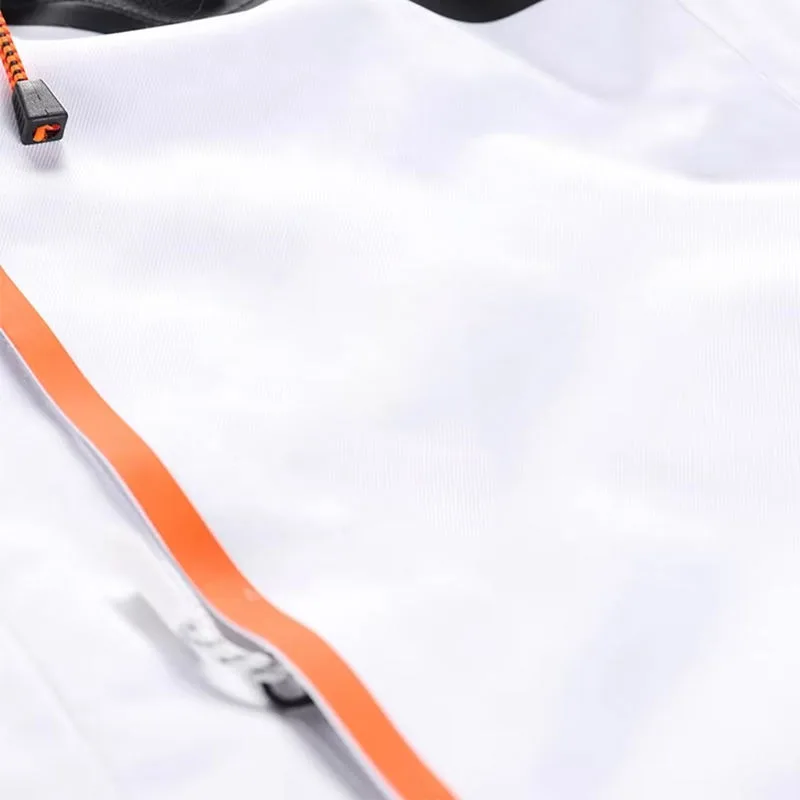 Men's Colour-Block Hooded Ski Jacket — White & Navy — White & Navy, chest zip detail