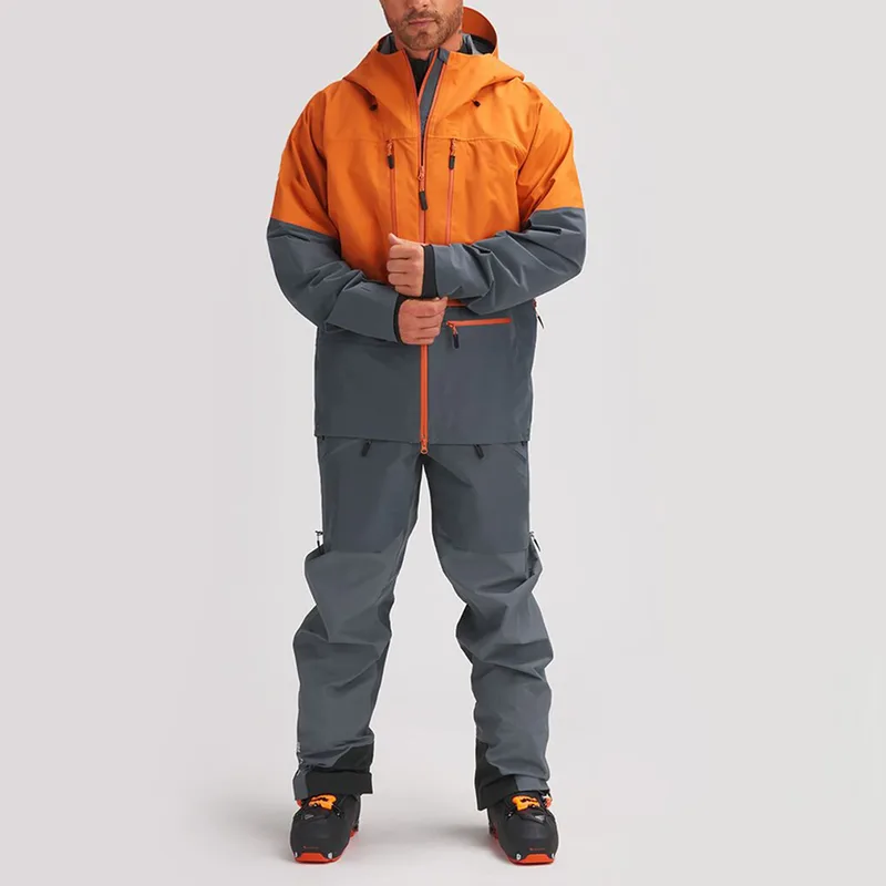Men's Colour-Block Snowboard Jacket — 2 Colourways — Orange & Grey, worn full view