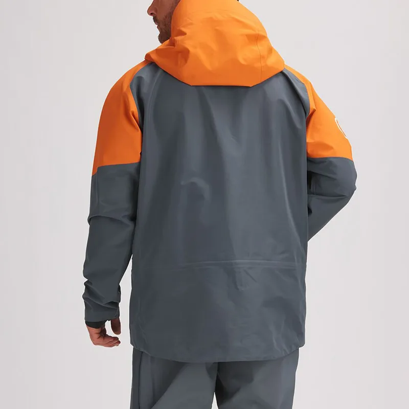 Men's Colour-Block Snowboard Jacket — 2 Colourways — Orange & Grey, worn back view