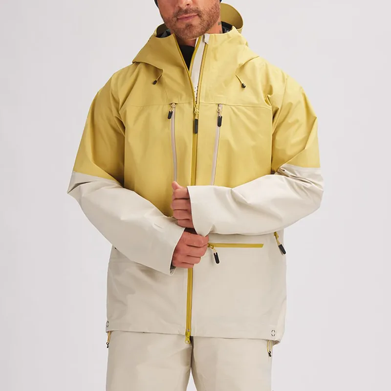 Men's Colour-Block Snowboard Jacket — 2 Colourways — Yellow & Cream, worn front view