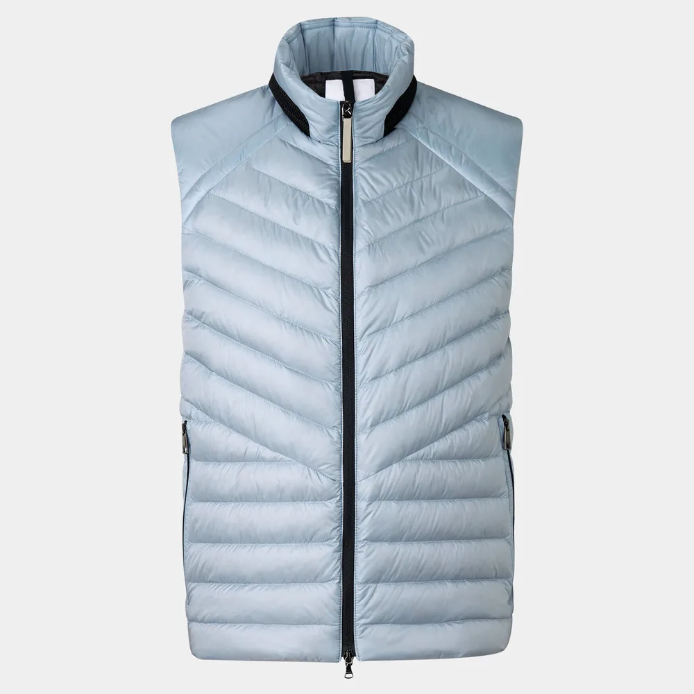 Men’s Cotton-Filled Herringbone Puffer Vest — Brown & Light Blue — Light Blue, front view