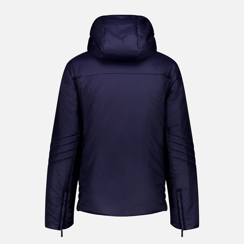 Men’s Cotton-Filled Hooded Puffer Jacket — Beige & Navy — Navy, back view