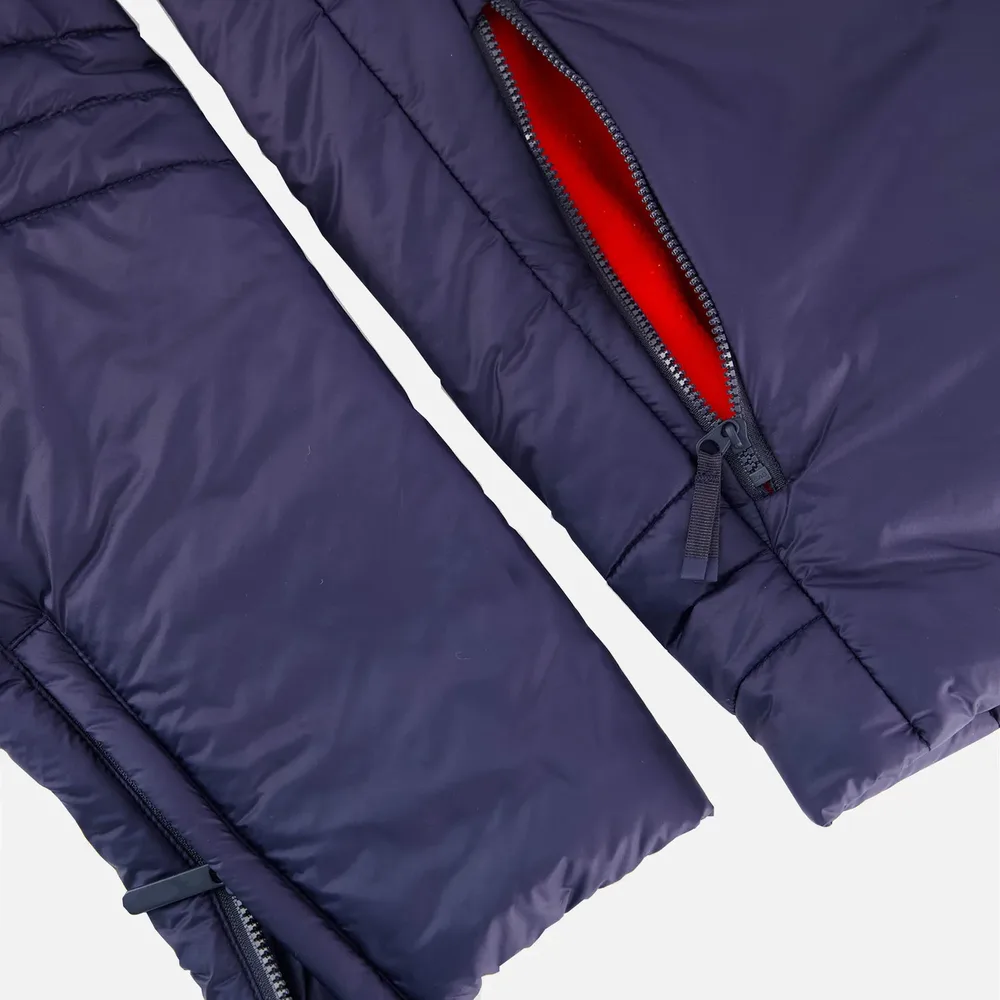 Men’s Cotton-Filled Hooded Puffer Jacket — Beige & Navy — Navy, cuff zip detail