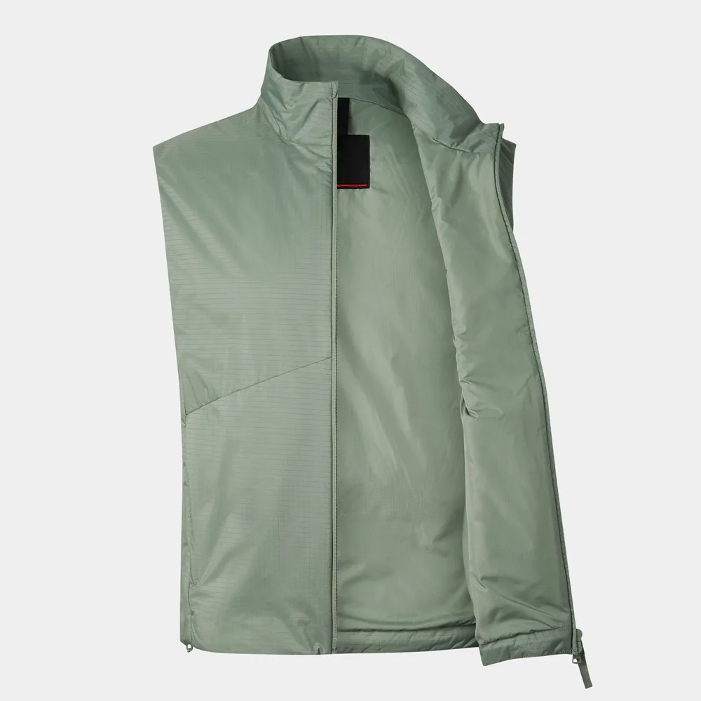 Men’s Cotton-Filled Insulated Vest — 4 Colourways — Sage Green, open front view