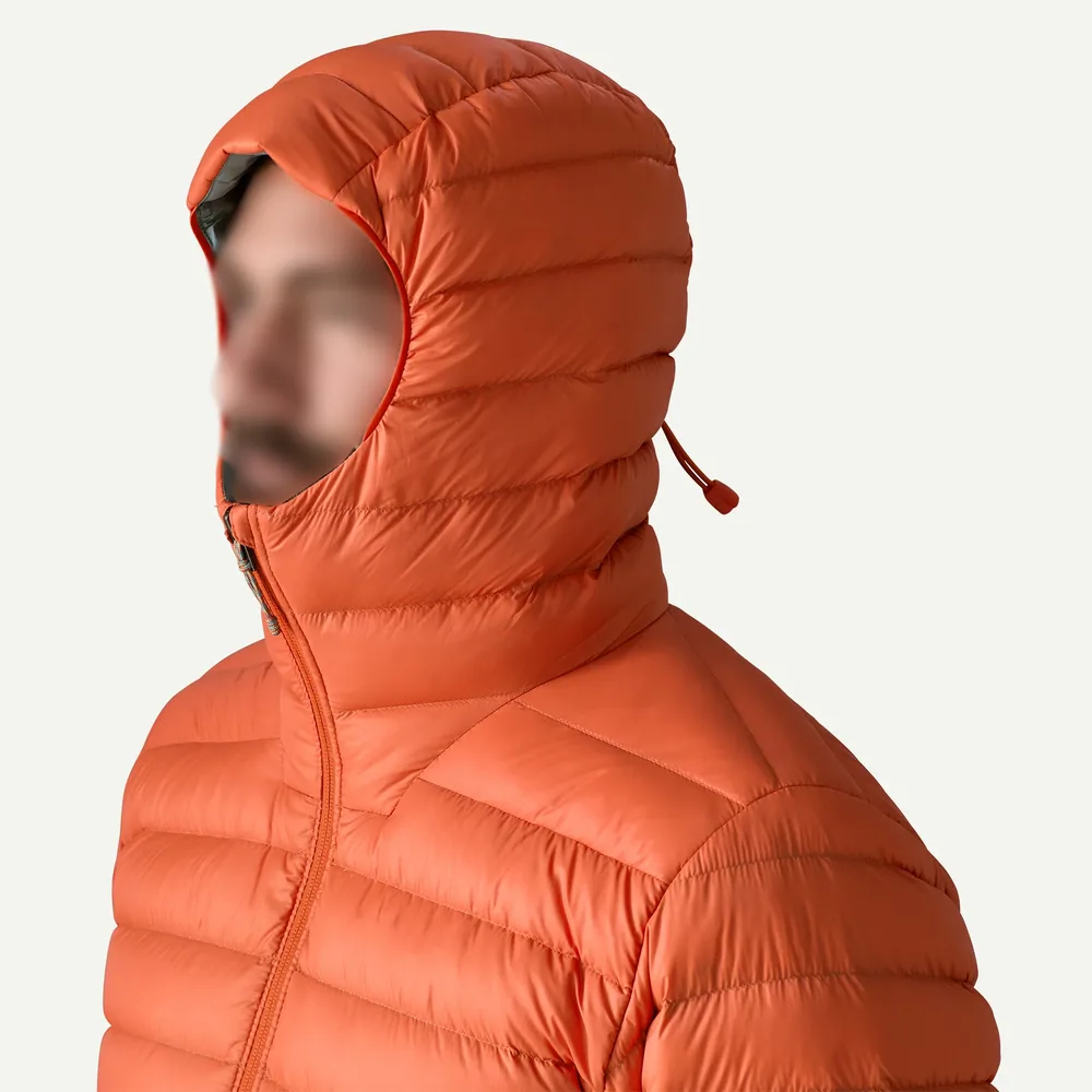 Men’s Cotton-Filled Puffer Jacket — 5 Colourways — Orange, hood detail on model