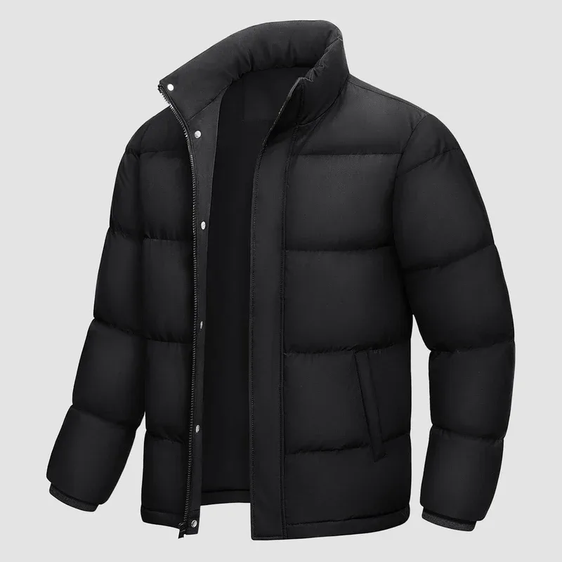Men’s Cotton-Filled Puffer Jacket — 6 Colourways — Black, front view