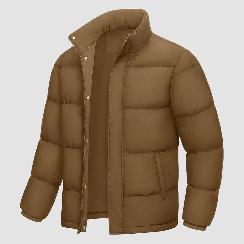 Men’s Cotton-Filled Puffer Jacket — 6 Colourways — Brown, front view